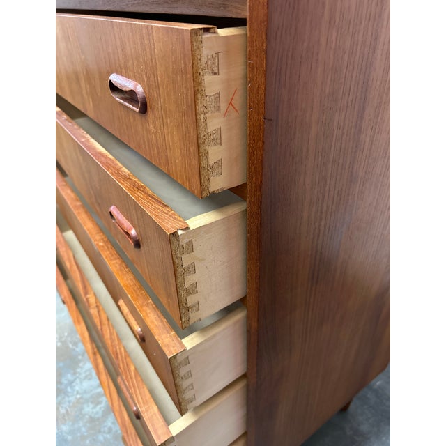 Brown 1960s Danish Mid Century Modern Teak 6 Drawer Tall Chest of Drawers For Sale - Image 8 of 9