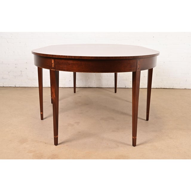 Brown Baker Furniture Style Federal Inlaid Mahogany Dining Table, Newly Refinished For Sale - Image 8 of 9