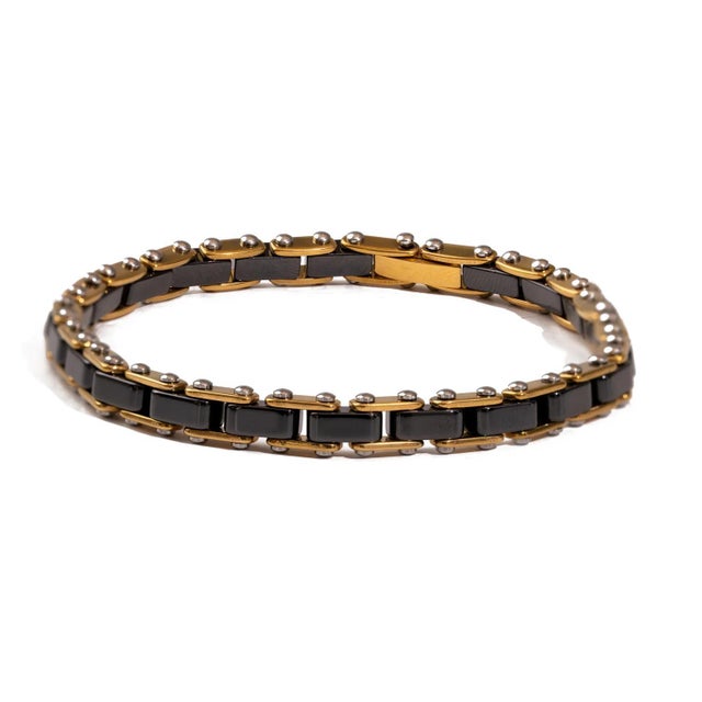 Eternal Balance Hematite Gold Steel Bracelet For Sale - Image 11 of 11