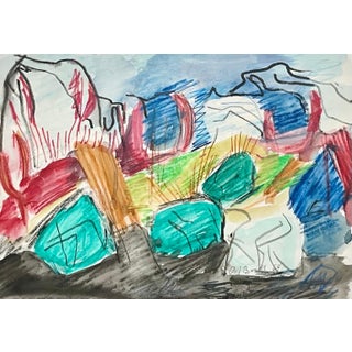Andreas Bindl, German Abstract Colorful Watercolor Painting Crayon Drawing Andreas Bindl, 1964 For Sale