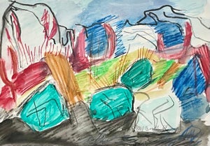 Andreas Bindl, German Abstract Colorful Watercolor Painting Crayon Drawing Andreas Bindl, 1964