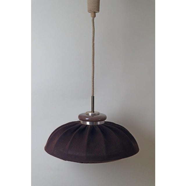 Mid-Century Modern Pendant Lamp in Brown Fabric, Wood and Glass from Doria Leuchten, Germany, 1970s For Sale - Image 16 of 18