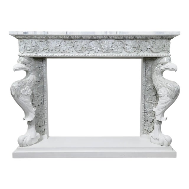 1980s Hollywood Regency Style Carved Wooden Mantel/Entrance Table (Silver-Plated Finish) For Sale