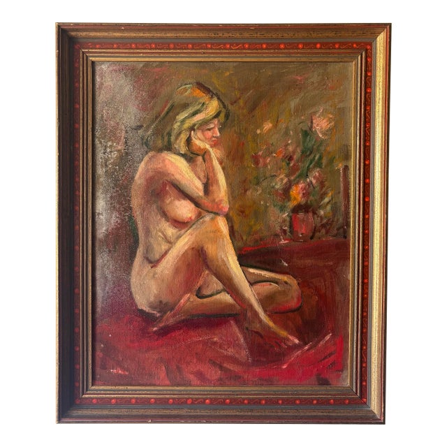 1950s Mid-Century Modern Expressionist Female Nude Oil Painting For Sale