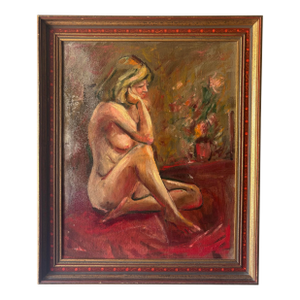 1950s Mid-Century Modern Expressionist Female Nude Oil Painting