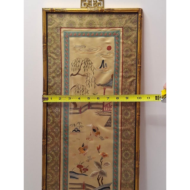 Antique 19thC Chinese Silk Embroidery Forbidden Stitch Framed Canton Export 27" For Sale - Image 4 of 10
