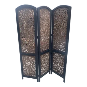 1970s Wooden Hand Carved Leaves Screen Divider