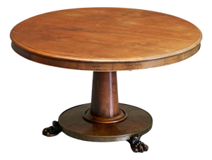 Large Vintage Pedestal Center Table in Wood and Patinated Brass, 1920s