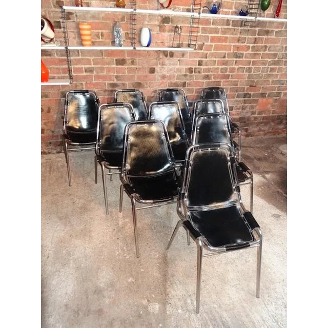 1960s Black Leather Les Arcs Chairs by Charlotte Perriand for Delvera, 1968, Set of 12 For Sale - Image 5 of 5