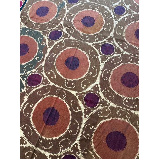 Extra Large Brown Cotton Suzani With Round Medallions For Sale - Image 4 of 10