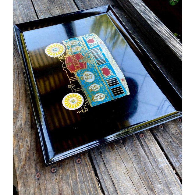 American Vintage Couroc of Monterey "America" Circus Wagon Tray | Barnum & Bailey Commemorative Design | Mid-Century California For Sale - Image 3 of 12