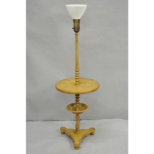 Vintage French Country Carved Wood Candlestick Tea Table Pedestal Floor Lamp For Sale - Image 12 of 12