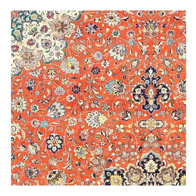 Textile Antique Persian Tabriz Wool 10x13 Rust, Navy & Ivory Handmade Area Rug #1143224 For Sale - Image 7 of 9