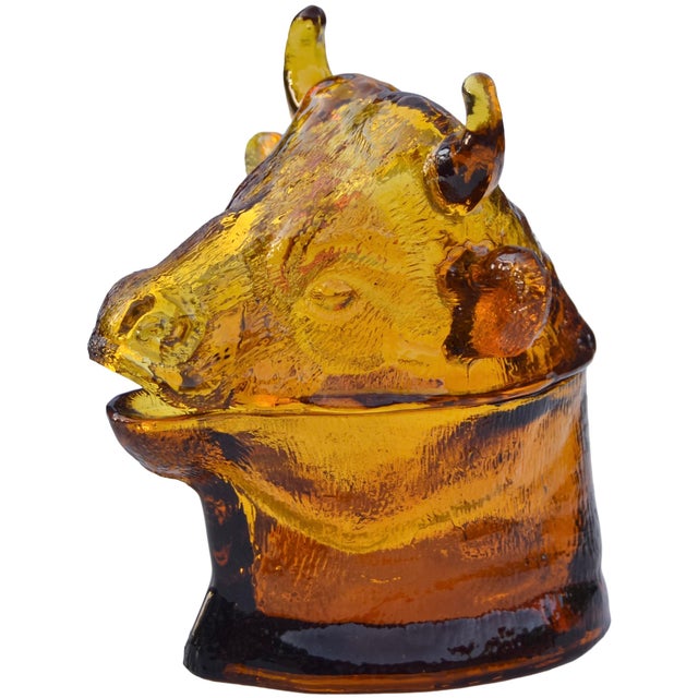 Striking midcentury heavy glass candy dish and centerpiece in golden brown. Elegantly handblown with elaborate textured...