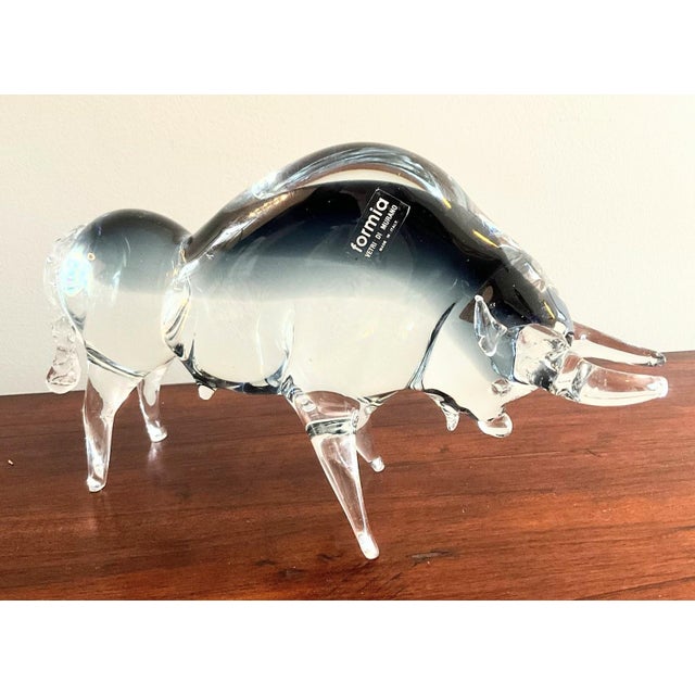 Italian Vintage Formia Murano Blue and Clear Glass Bull Sculpture For Sale - Image 3 of 8