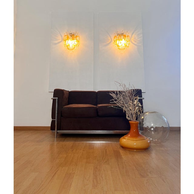 Vintage Italian Murano Wall Lights with 10 Amber Trasparent Glasses, 1990s, Set of 2 For Sale - Image 8 of 18
