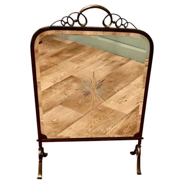 Glass Art Deco Brass and Sunburst Mirror Fire Screen, 1900 For Sale - Image 7 of 7