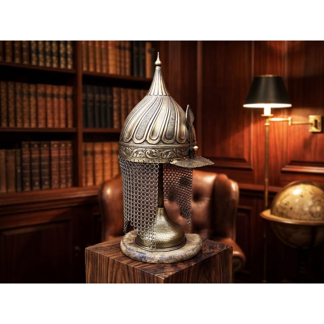 Hand Carved Heavy Brass Fluted Helmet For Sale - Image 9 of 14