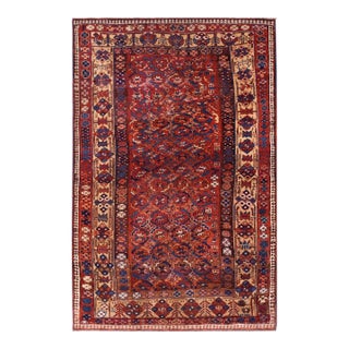 1870s Red Geometric Tribal Antique W. Persian Kurdish Rug 5'3" X 8' Handknotted Wool Carpet For Sale