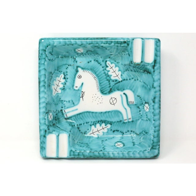 Vintage Mid-Century Cantagalli Turquoise Majolica Horse Ashtray For Sale In Tampa - Image 6 of 9