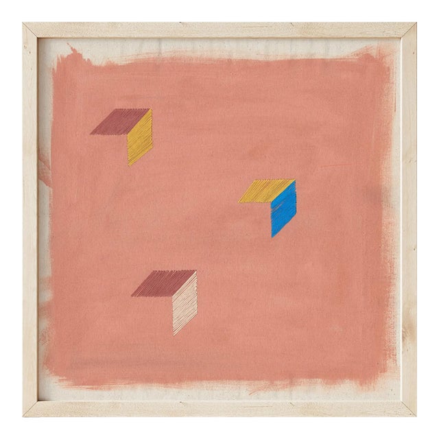 Rose Blush Pink Abstract Geometric 'Birds Wing' Art Print, 20 X 20 Print in Wood Frame For Sale