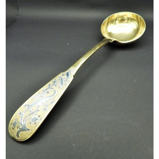 French Antique Pierre Queille 950 Sterling Silver Gilt Nielle Ladle Punch Soup 1834 For Sale - Image 3 of 12