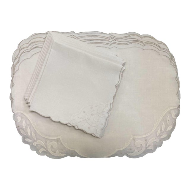 Vintage Madeira Linen Placemats and Napkins, Set of 16 For Sale