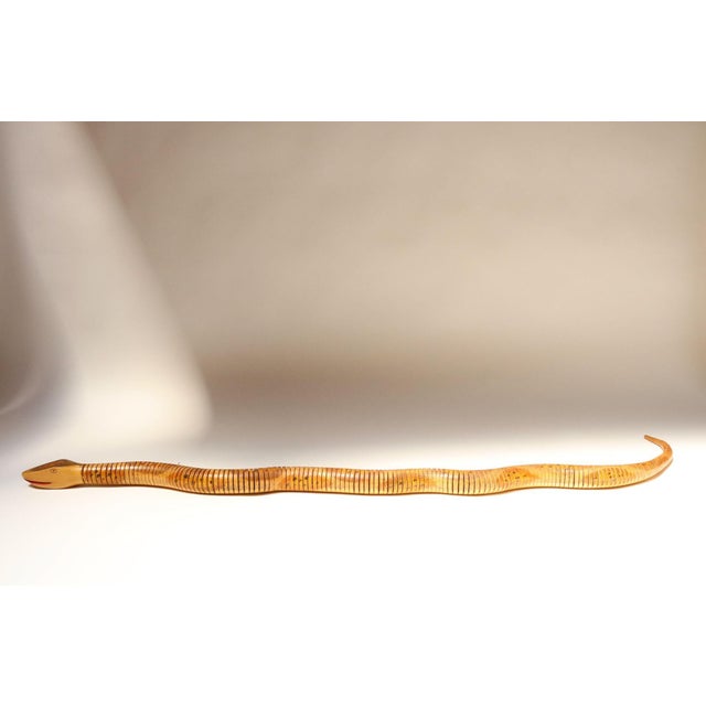 Wood Long Folk Art Articulated Flexible Carved and Hand-Painted Snake Sculpture For Sale - Image 7 of 18
