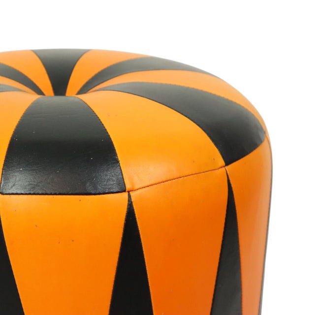 Black Vintage Round Pouf in Two-Tone Skai, 1960s For Sale - Image 8 of 15