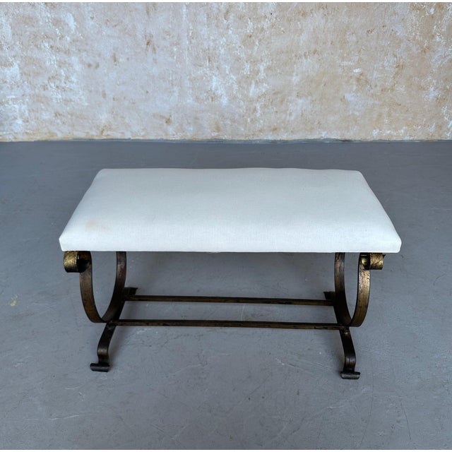Gilt Spanish Iron Bench With Lyre-Shaped Base For Sale - Image 4 of 12