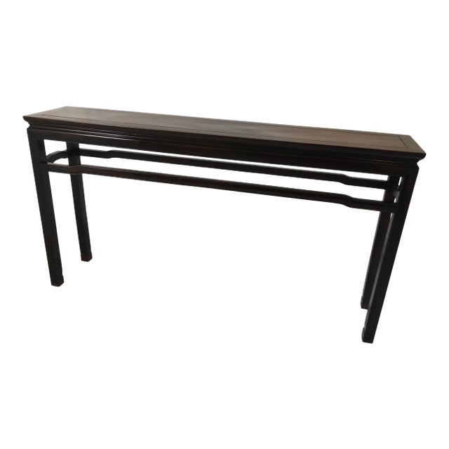 Chinese Rosewood Console Table With Carved Spiral Details and Architectural Form For Sale