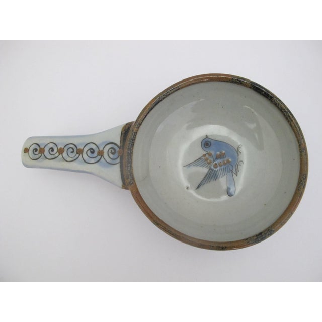 Blue El Palomar Ken Edwards Blue Bird Tonala Mexico Folk Art Hanging Pot With Handle For Sale - Image 8 of 14