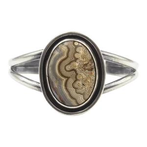 Late 20th Century Southwestern Crazy Lace Agate Sterling Silver Cuff Bracelet