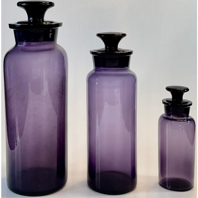 Mid-Century Modern Mid-Century Italian Amethyst Apothecary Bottles – Set of 3 For Sale - Image 3 of 10