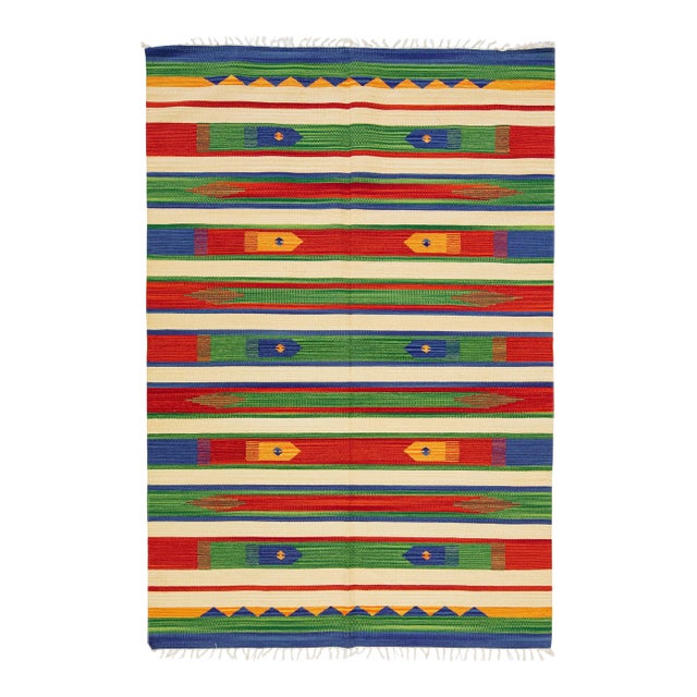 2020s Modern Kilim Handmade Multicolor Geometric Wool Rug For Sale