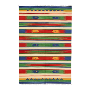 2020s Modern Kilim Handmade Multicolor Geometric Wool Rug