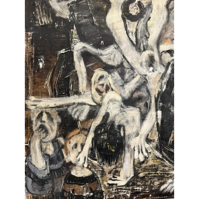 Large-scale gestural Expressionist oil painting on masonite by Morris Blackman. It is a mood, with dark and visceral vibes...