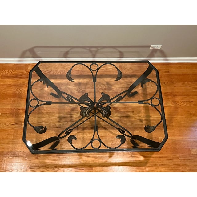 Wrought Iron Glass Top Coffee/Cocktail Table For Sale - Image 9 of 11