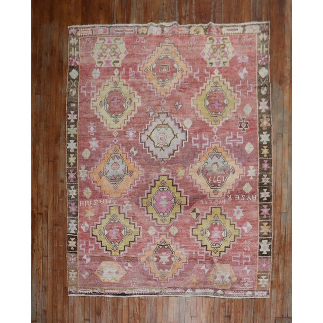 Textile Geometric Vintage Turkish Room Size Rug - 6'10" x 8'10" For Sale - Image 7 of 7