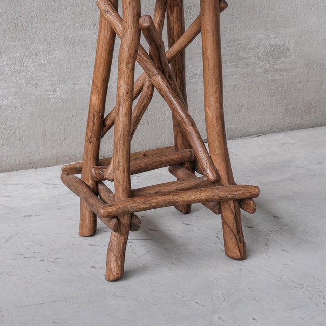 Mid-Century Wooden Sculpture Pedestal Bar Stool in the style of Adirondack For Sale - Image 5 of 7