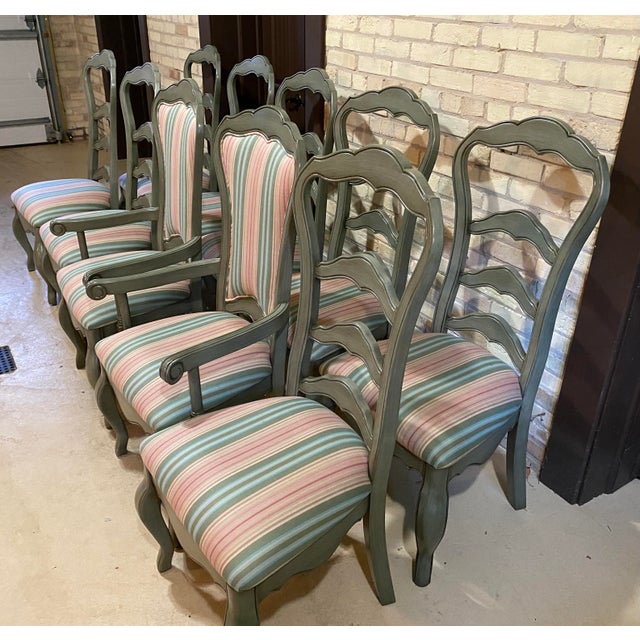 French Ladder Back Upholstered Dining Chairs by Lorts - Set of 10 For Sale - Image 4 of 11