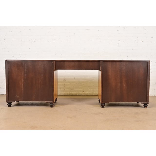 Baker Furniture Mid-Century Hollywood Regency Campaign Satinwood Desk or Executive Credenza, Circa 1960s For Sale - Image 11 of 12