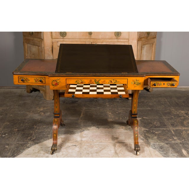 English 19th Century Satinwood Table with Tilt Top Writing Area and Checkerboard For Sale - Image 12 of 12