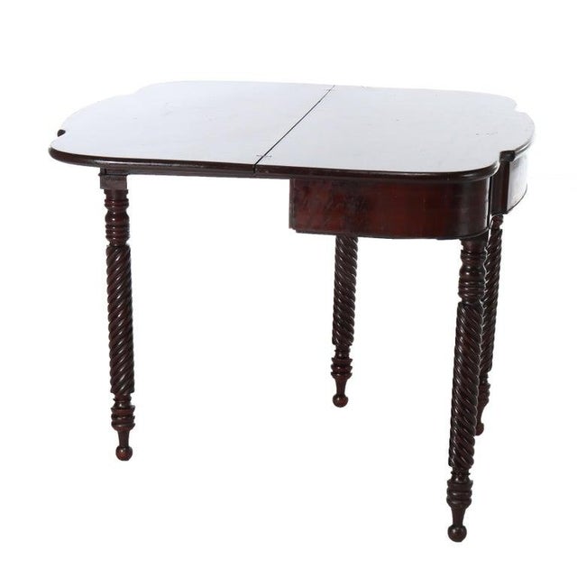 Antique Sheraton Mahogany Game Table With Rope Carved Legs Unsigned For Sale - Image 6 of 15