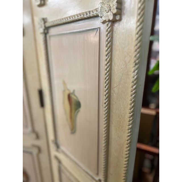 1980s 1980s Regency Hand-Painted Four Panel Folding Screens With Shell Motifs - A Pair For Sale - Image 5 of 11