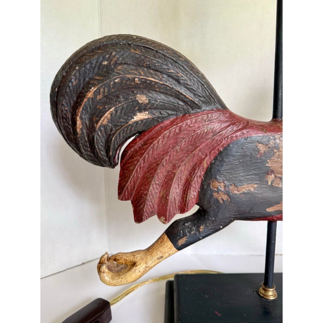 Vintage Rustic Folk Art Rooster Table Lamp For Sale - Image 4 of 12