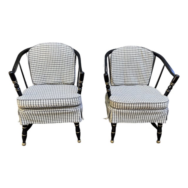 Pair of Vintage Black Painted Barrel Back Tub Chairs For Sale