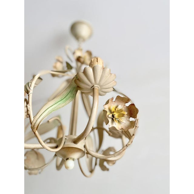 Metal Vintage Painted Tole Floral Chandelier, 1950s For Sale - Image 7 of 10