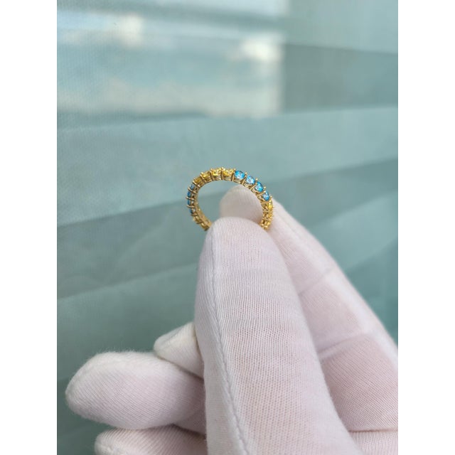 Metal Multicolor Gemstones Eternity 14k Gold Ring Band For Sale - Image 7 of 9