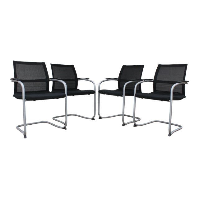 2000s Knoll Cantilevered Stacking Arm Chairs- Set of 4 For Sale